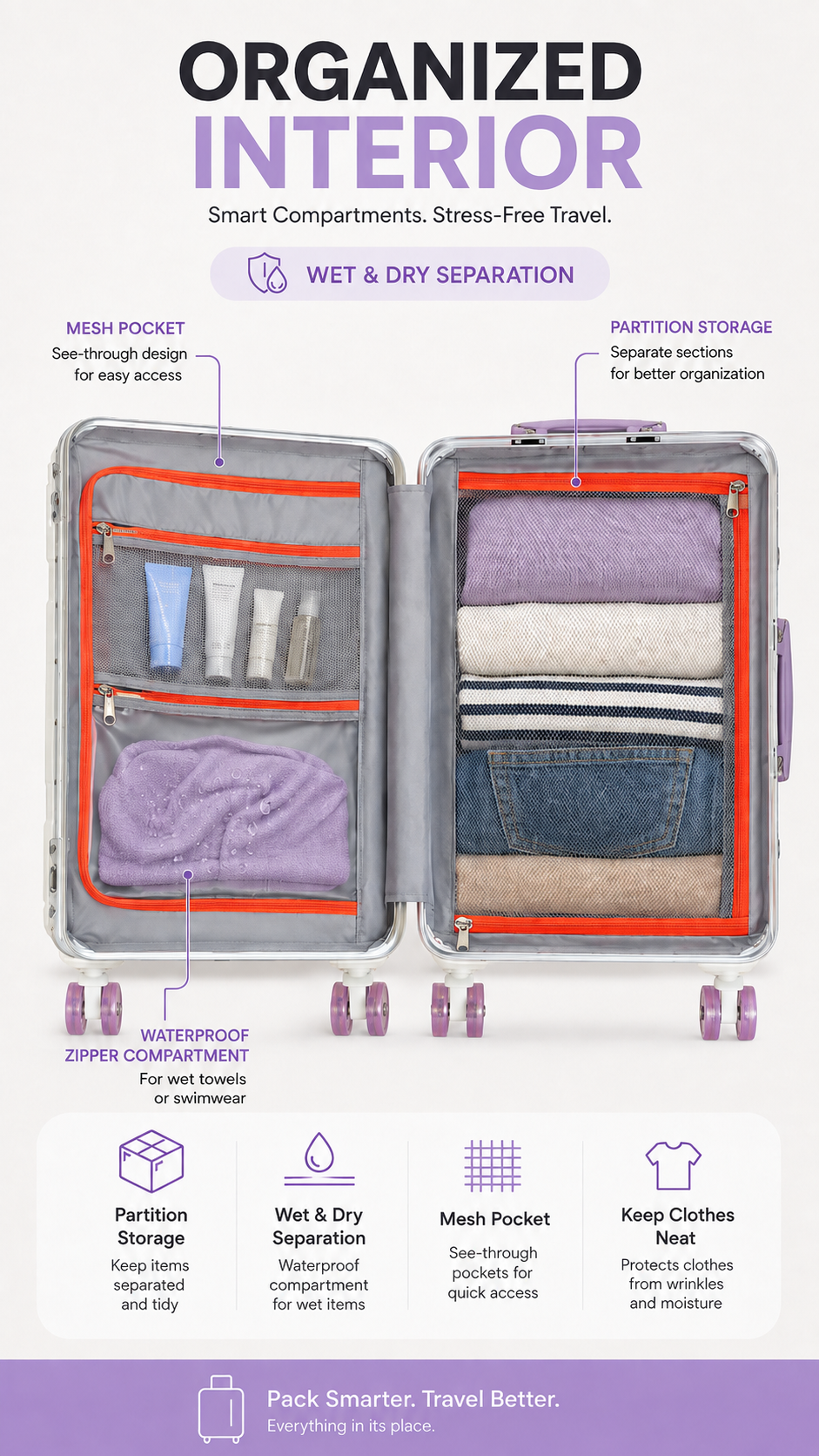 5-Wheel Wide-Handle Crystal Spinner Suitcase