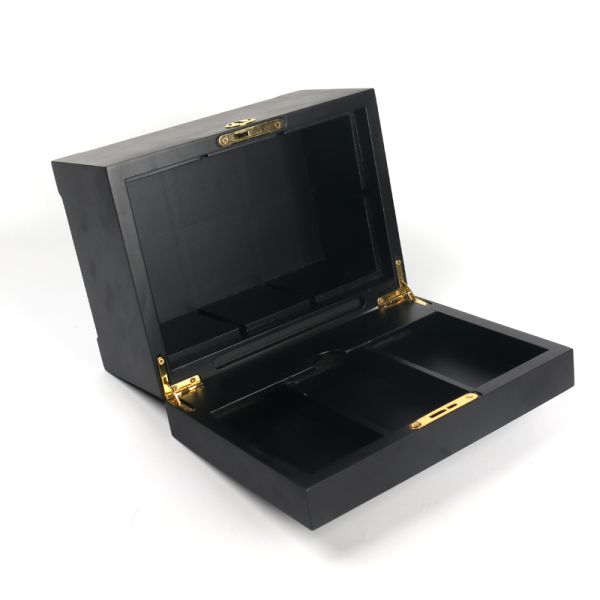 Simply Logo Printed Wooden Packaging Box Black Personalized Jewelry Box