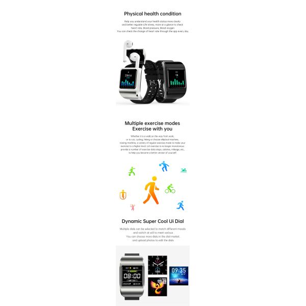 Eraysun 2 in 1 Bt Calling Smart Watches Waterproof Reioj Smart Watch With Earbuds Touch Screen Tws Earbuds Earphone
