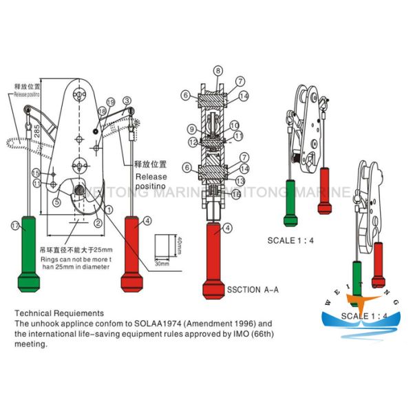 35KN Life Raft Release Hook With Stainless Steel Material SOLAS Standard