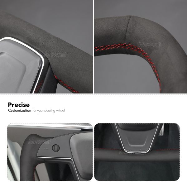 Customized Available Durable Soft Athsuede Hand Sewing Steering Wheel Cover Wrap for for Tesla Model S X 2022-2023