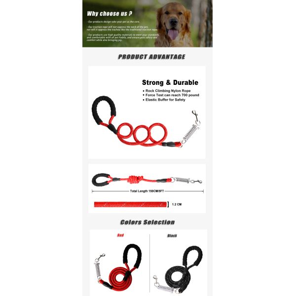 Large Mountain Climbing Running Tracking Reflective Soft Handle Nylon Rope Pet Dog Leash