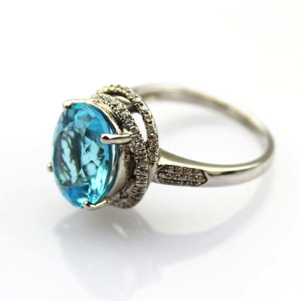 Fashion Jewelry 925 Silver Ring  9mmx11mm Blue Topaz CZ Diamonds Ring (R236)
