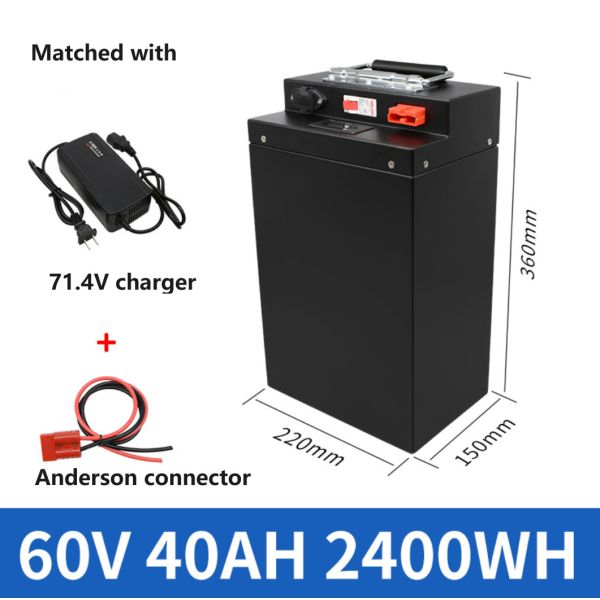 Batería de litio recargable de 60V 40Ah para motocicletas Rickshaw Tuk Tuk Vehículo de energía verde