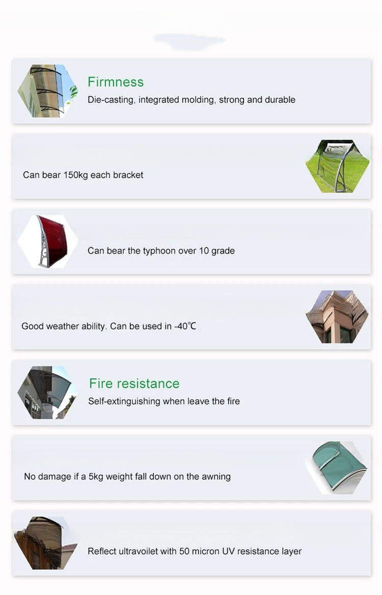 1000 мм Пластиковый кронштейн Прозрачный твердый поликарбонат Оконный тент Защита от УФ