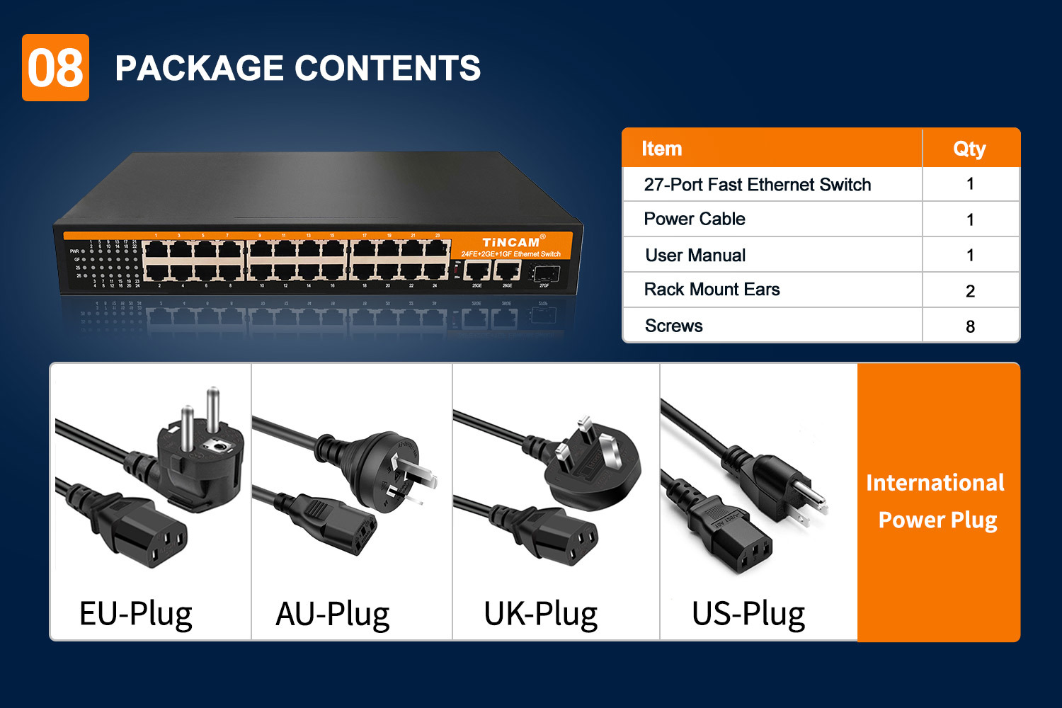 27 Port Fast Ethernet Switch 24 X 10 100Mbps RJ45 2 Gigabit RJ45 Uplink 1 Gigabit SFP Fiber Port Unmanaged Metal Network Switch TBC S4124N 3PF