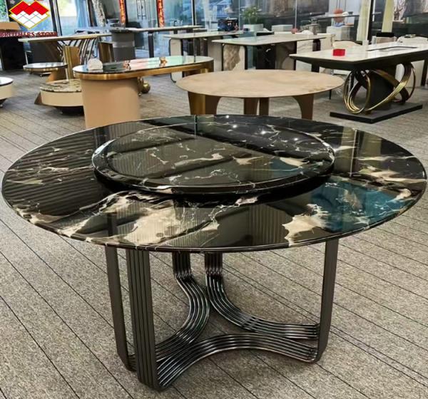 Modern Polished Black Rose Marble Big Slab Dining Table Set for Villa and Hotel Design