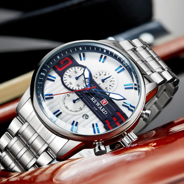 IP Coating Color Mens Stainless Steel Watches 2.5D Chronograph Quartz Movement