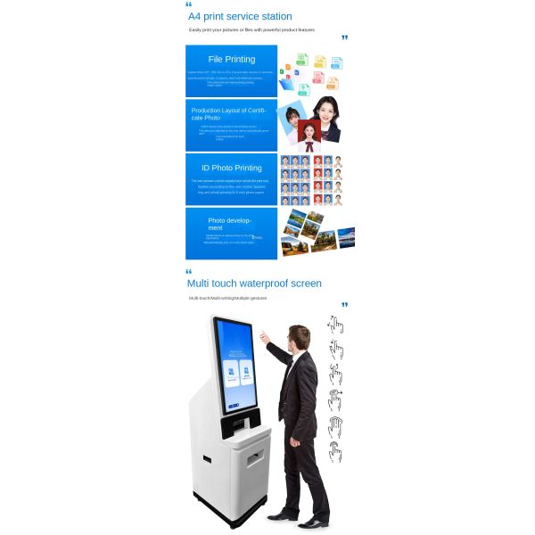 Customized Campus Community A4 Self-service Printing Terminal Kiosk Windows 10 for Certificate Photo Report Printing