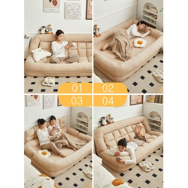 Small Apartment Lounger Convertible Futon Sofa Bed with Adjustable Backrest Cotton Linen Fabric Memory Foam Loveseat