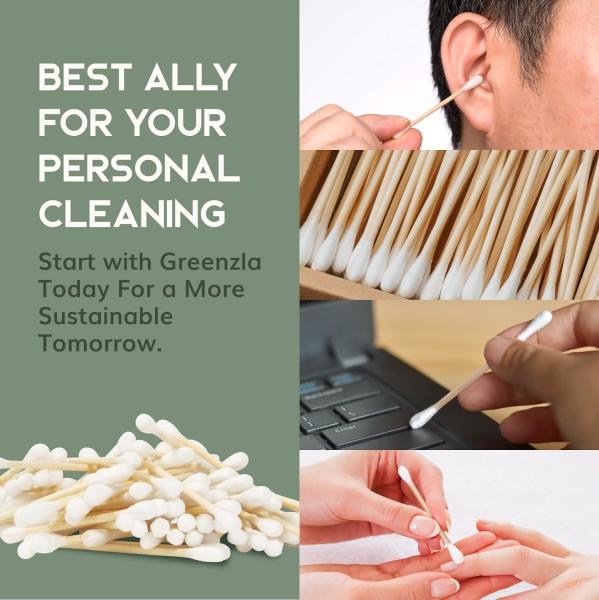 Organic Cotton Swabs 600 Pack - Biodegradable Vegan Bamboo Cotton Buds With Plant-Based Packaging, Wooden Ear Swabs