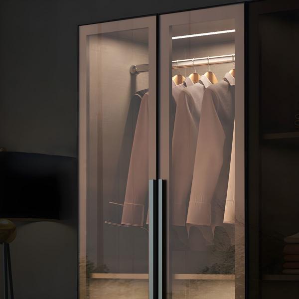 Guarda-roupa personalizada com porta de vidro armazenamento de interiores contemporâneos andar no armário guarda-roupa