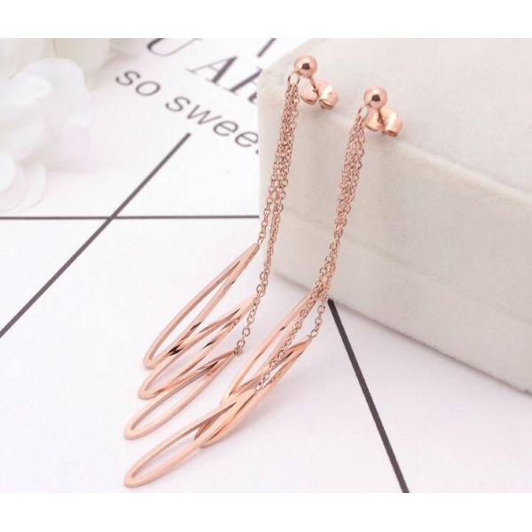 Water Droplets Dangle Earring, Rose Gold Stainless Steel Fashion Jewelry for Women