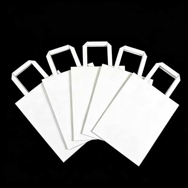 Eco Compliant Flat Handle Paper Bag Non Toxic White Paper Shopping Bag Leak Resistant