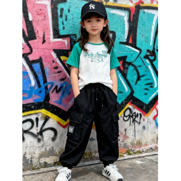 Vintage-Inspired Teal & White Raglan Sleeve Kids' T-Shirt with Retro Print