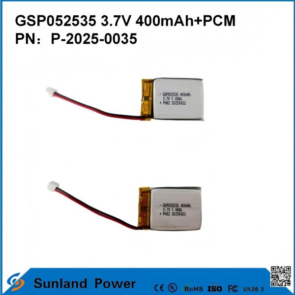 GSP052535 3.7V 400mAh + PCM Batería utilizada en radios compactas de dos vías, grabadoras de voz, mini rastreadores GPS, lápices inteligentes y dispositivos similares