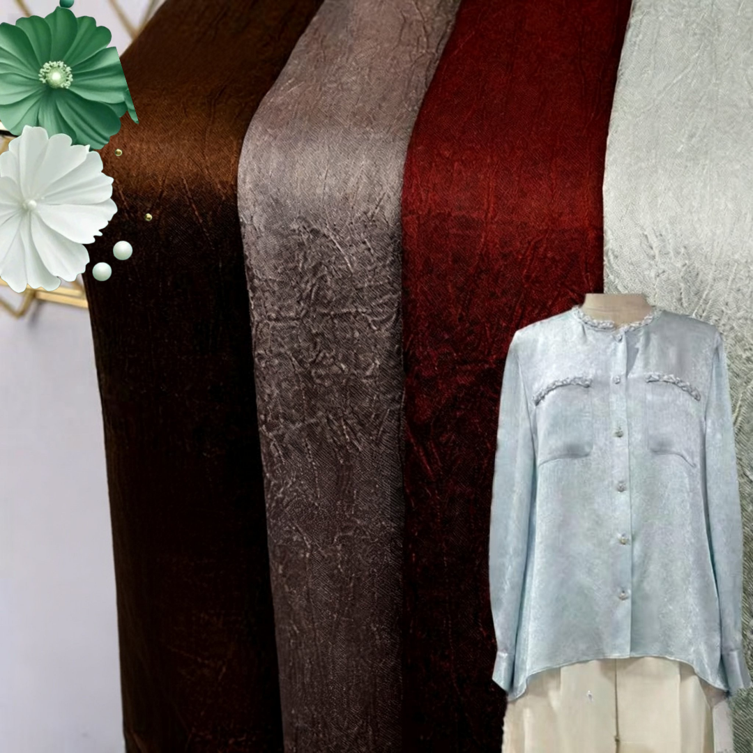 110GSM Satin Crinkle Fabric - Lightweight Silk-Like Polyester with Crinkle Texture for Elegant Dresses
