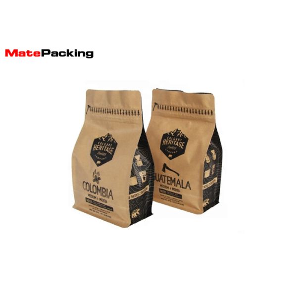 Food Grade Heat Seal Stand Up Coffee Pouches , Packaging Tin Tie Brown Paper Coffee Bags