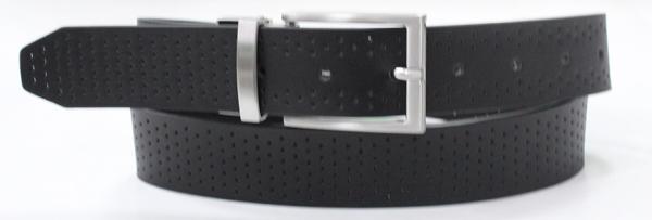Punching Holes Dress Mens Casual Black Belt With Reversible Buckle In Black Enamel