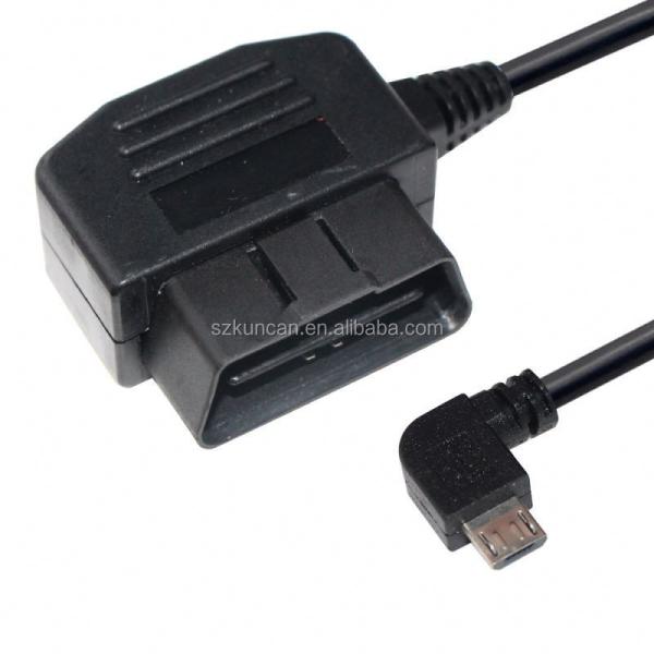 マイクロUSB - OBD II 16ピン 24W 充電ケーブル (車載GPS DVR用)