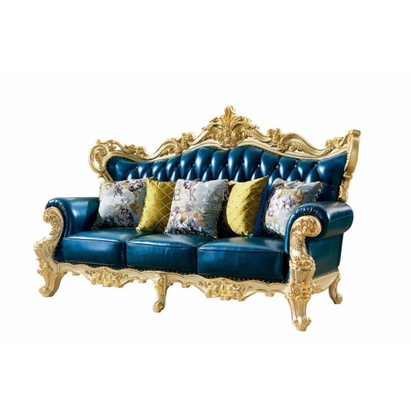 Wooden Frame Italian Leather Luxury Sofa Set