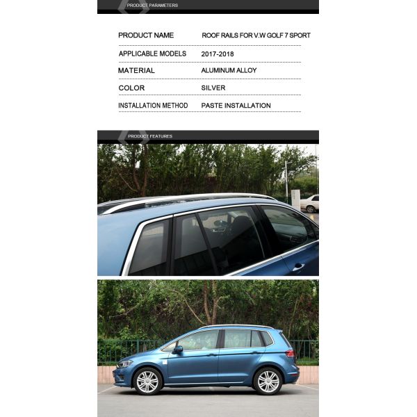 C026 HIGH QUALITY ROOF RAILS SIDE RAILS FOR V.W GOLF7 SPORT ALUMINIUM ALLOY SILVER