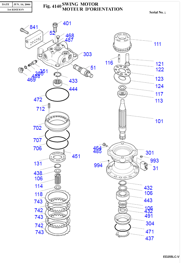Assy мотора качания SOLAR225LC-V DX255 M2X170 401-00352