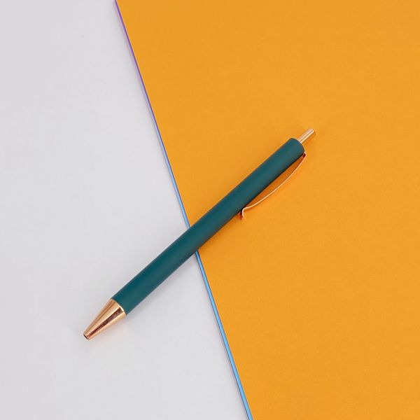 Press Type Business Office Pen Metal Ballpoint Pen With Spray Adhesive Process