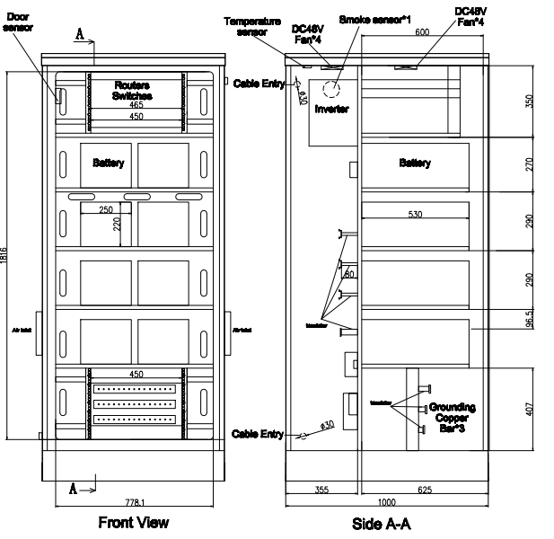Одностеночный шкаф шкафа SGCC Windproof на открытом воздухе гальванизировал стальную переднюю заднюю дверь