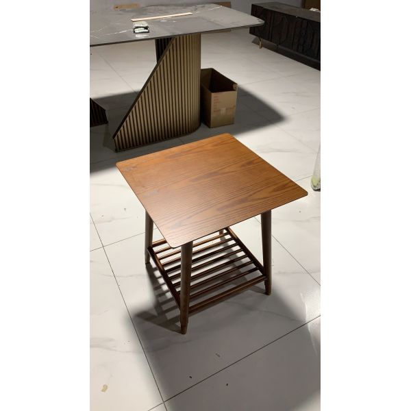 Home Solid Wood Square Side Table Furniture 500*500mm With 2 Shelves