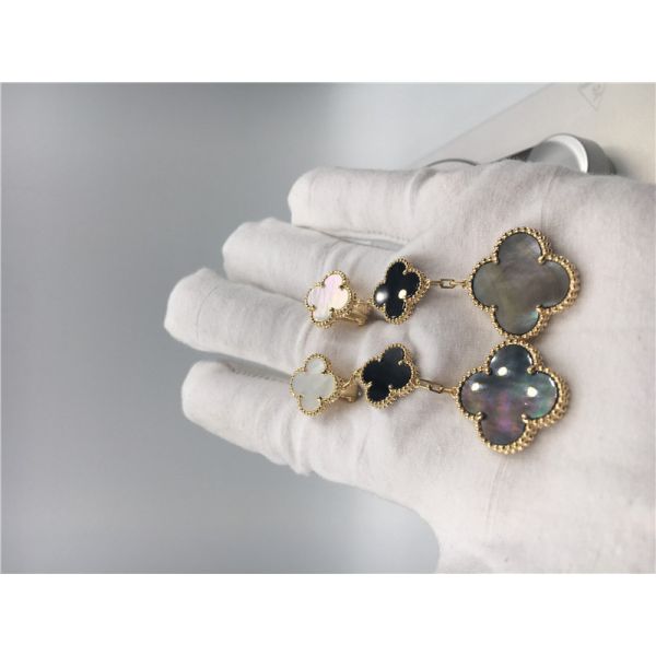 Van Cleef Arpels Magic Alhambra earrings 18k yellow gold with white and gray mother-of-pearl