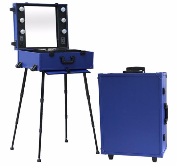 Lighted Makeup Case With Stand , Rolling Studio Makeup Case With Lights