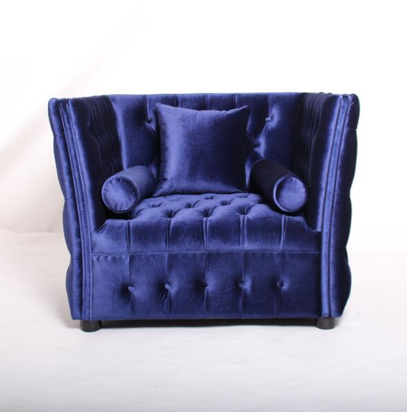 Event button tufted long back wooden sofa living room upholstery sofa navy blue velvet single sofa