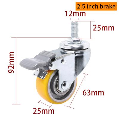 EDL Light Duty 2,5 pouces 80 kg Caster en TPU fileté par type pivotant et frein
