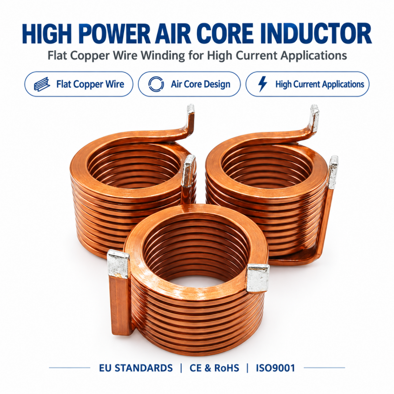 High Current High Power Air Core Inductor with Flat Copper Wire Coil and Customized Parameters