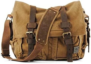 SECHUNK VINTAGE MILITARY LEATHER CANVAS LAPTOP BAG MESSENGER BAGS MEDIUM