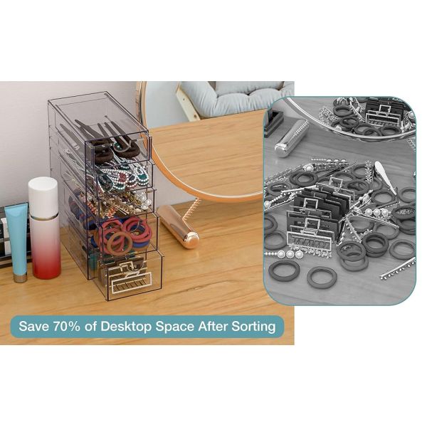 Clear Containers For Hair Accessory Organizing, Plastic Hair Accessory Organizer Box With 5 Drawers, Hair Accessory