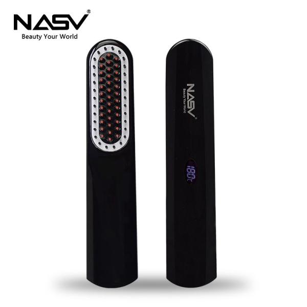NASV Wireless 2 In1 Flat Iron Hair Straightener Brush Comb USB Plug LCD Display