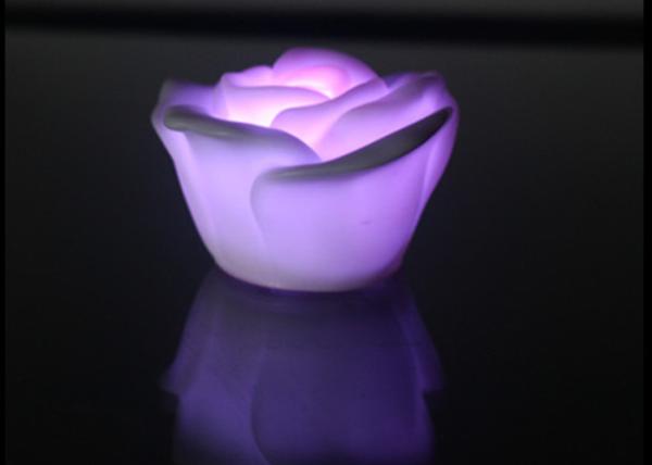 White Plastic Rose Shaped Led Night Light With Water Action Or Button Off / On