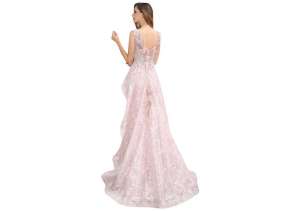 Pink Appliqued Lace Sleeveless Arabic Wedding Guest Dresses Long Prom Gown