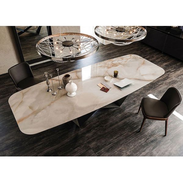 Marble hotel Dining Table With Stainless Steel Legs