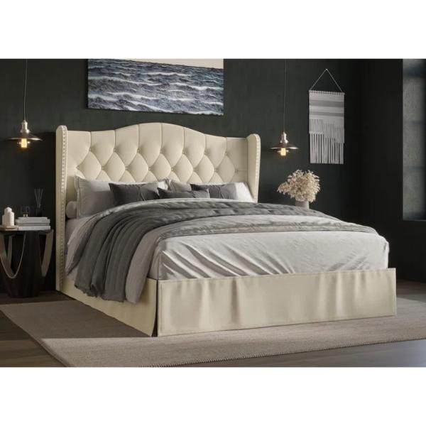 wholesale upholstered platform black fabric storage wooden double full twin king queen size bed frame modern with storag