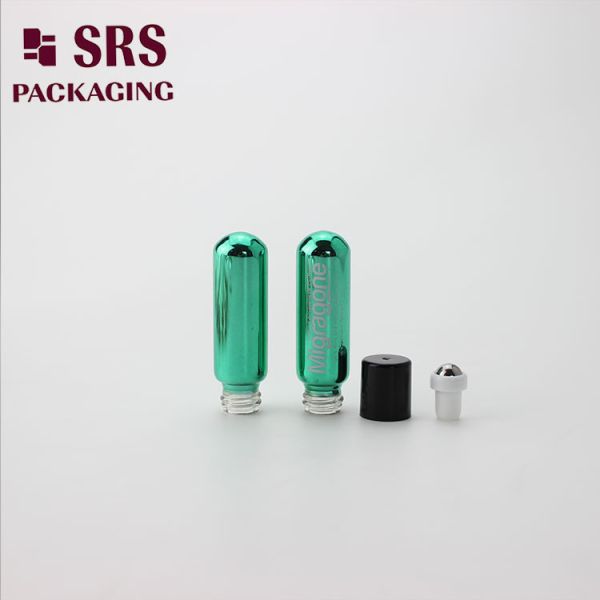 Perfume Sample Metallic Green Roll On Bottle 4ml With Black Cap Steel Roller Ball