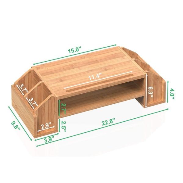 Conveniente suporte de monitor de bambu de 2 camadas com 58*25*16cm Caixa de armazenamento multifuncional
