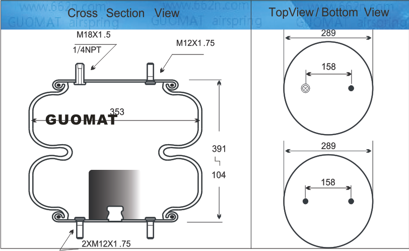 Contitech FD 530-35 530 circunvoluciones de goma del reemplazo 2 de la amortiguación de aire con resorte