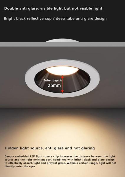 Deep Anti Glare Dimmable LED Down Light 6500K 6.5W Round LED Downlight