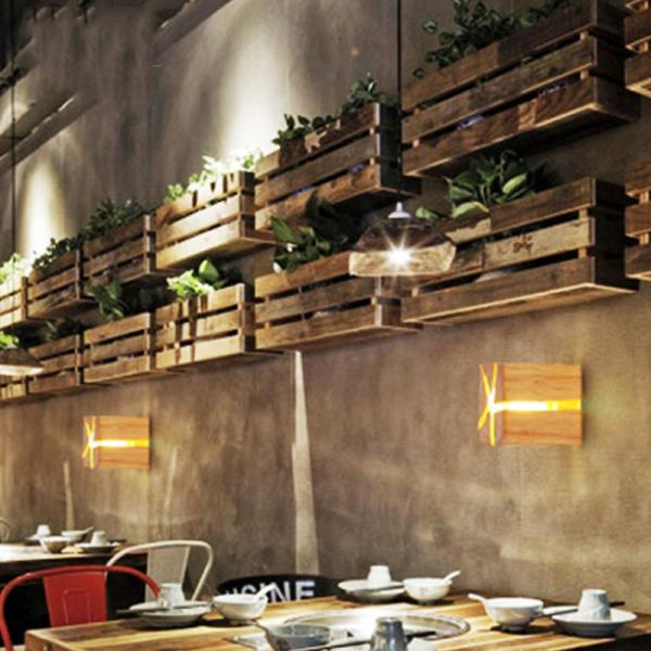 Loft Industrial Retro Indoor home decor Wall light cube wood wall lamp (Wh-VR-94)