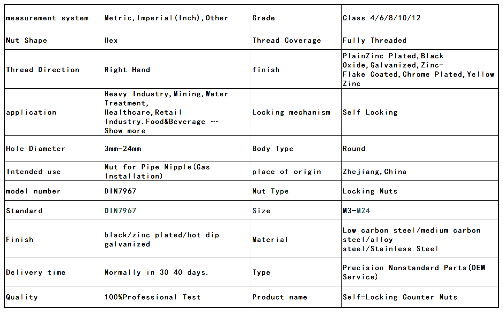 Stainless Steel Self Locking Counter Nuts DIN7967 Corrosion Resistant