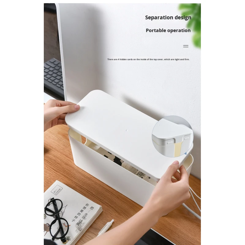 Modern PS Plastic Cable Management Box Large Desktop Organizer for Home Office Power Strip & Wire Storage