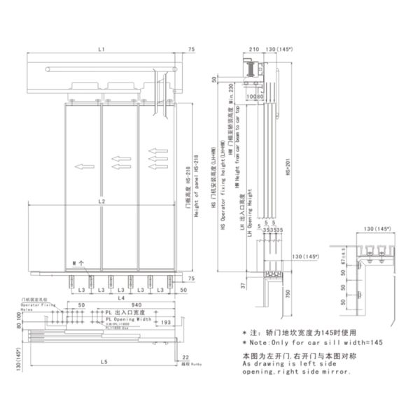 Porte d'ascenseur à ouverture latérale à 3 panneaux - Conception coulissante peu encombrante pour bâtiments commerciaux et résidentiels